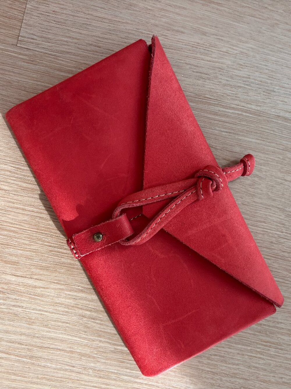 Handmade Cherry Red Genuine Leather Wallet Clutch Wristlet